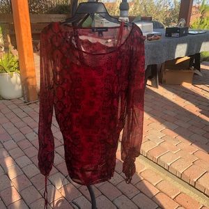 INC M Red Black Snake Blouse w/ Removable Cami